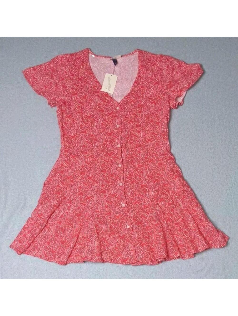 NWT! Universal Threads Button Up Linen Blend Dress Womens Size Medium Red...